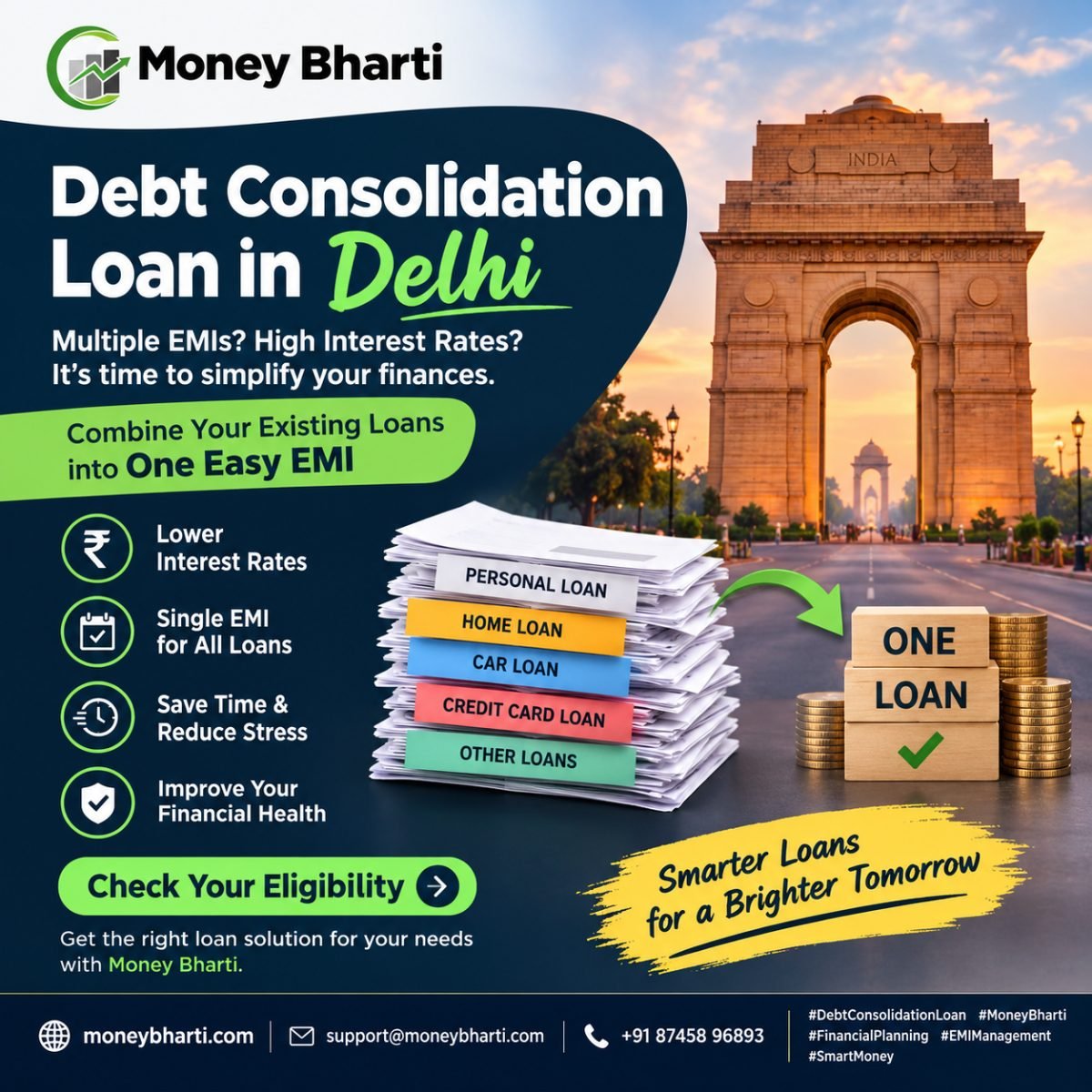 Debt Consolidation Loan in Delhi: How to Replace Credit Card, BNPL and Personal Loan Dues with One EMI